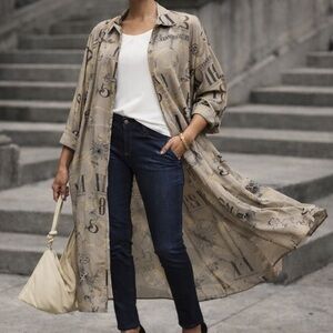 100% Silk Celestial Button Front Dress – by Ann May - Size 10 -